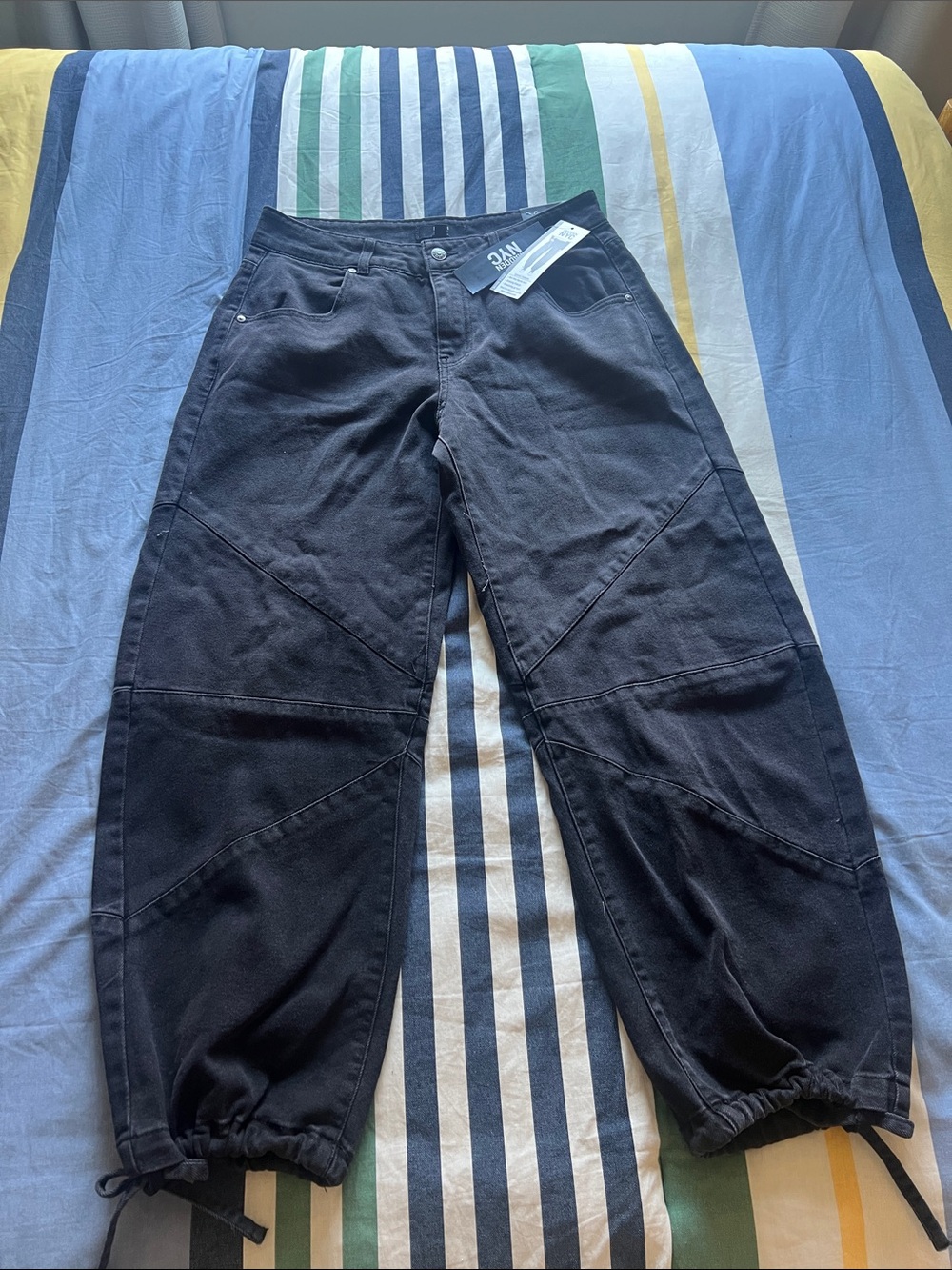 NYC Black Panel Jogger Pants with Drawstring Hem